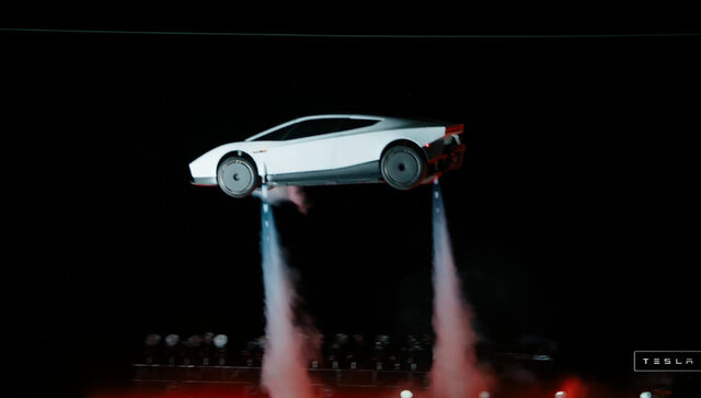Tesla demonstrates flying car "Roadster Rocket," Elon Musk says "fun is 11 out of 10," also equipped with suction fans that stick upside down